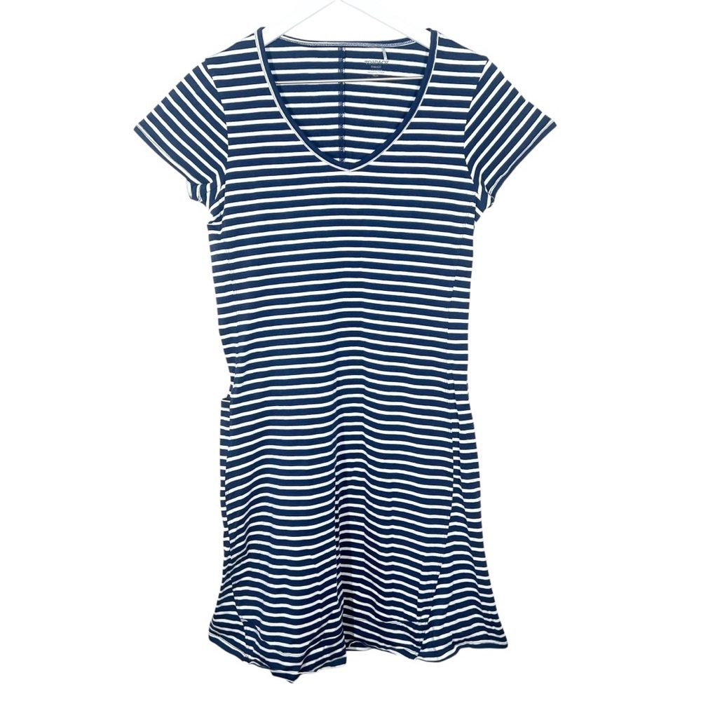 Toad & Co Womens Navy Striped Marley Short Sleeve organic cotton dress Small